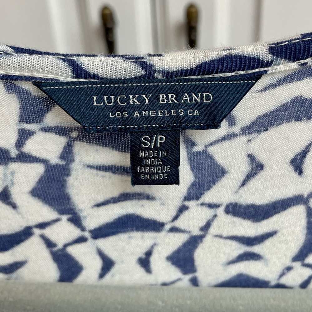 Lucky Brand Boho Blue & Cream Geometric Print Wrap Maxi Dress Size Small - Picture 8 of 11